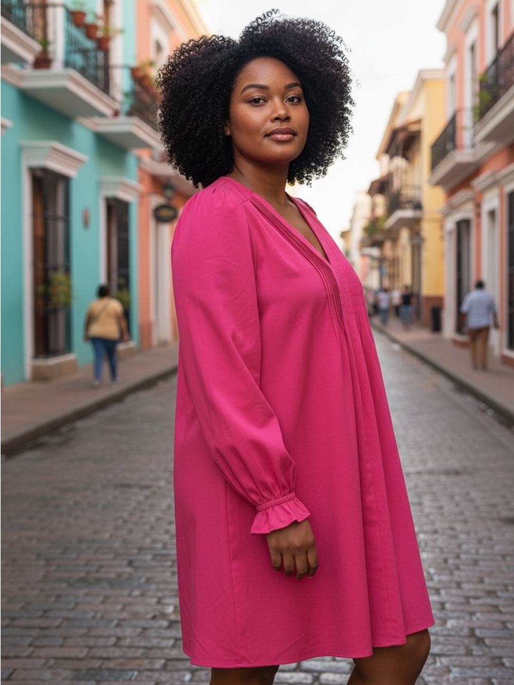 Dokotoo NWT Pink Pintuck V-Neck Long Sleeve Shift Dress Size L